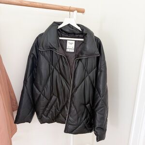 Abercrombie & Fitch Oversized Vegan Leather Quilted Puffer
